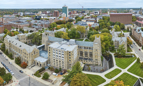 High angle view of buildings in city