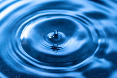 Close-up of drop falling on water