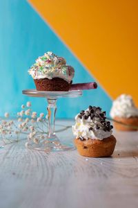 Close-up of cupcakes on table