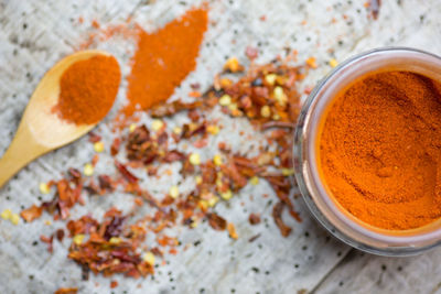 Close-up of paprika on wooden table