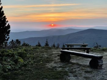 Scenic view of mountains against sky during sunset
