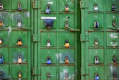 Full frame shot of locker with padlocks