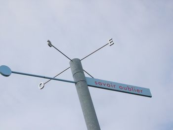 Low angle view of road sign against sky