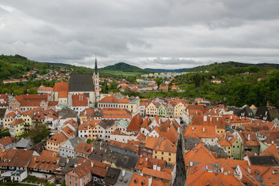 High angle view of townscape against sky