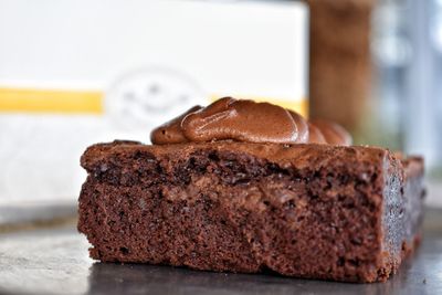 Close-up of chocolate cake on table