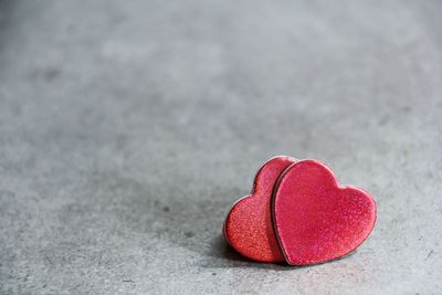 Close-up of heart shape decorations on table