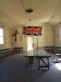 Empty chairs and tables in building