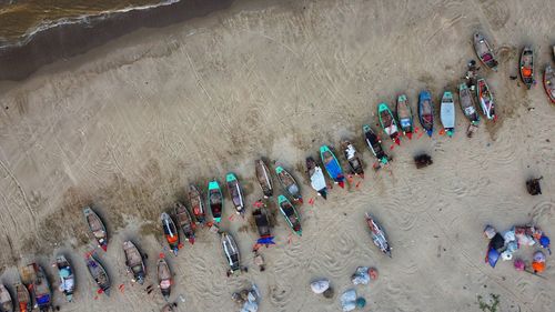 High angle view of people on beach