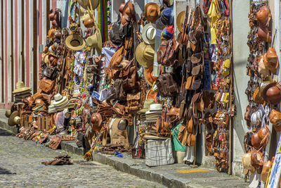 Commerce of products, souvenirs and musical instruments on pelourinho in salvador city, bahia