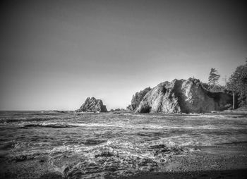 Scenic view of beach against clear sky