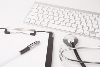 High angle view of laptop on table