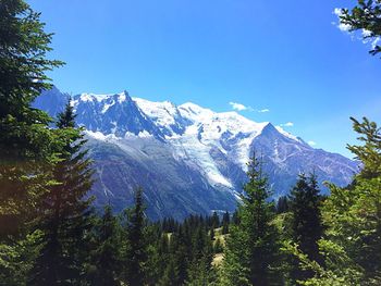 Scenic view of snowcapped mountains against clear sky