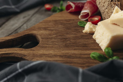 High angle view of vegetables on cutting board