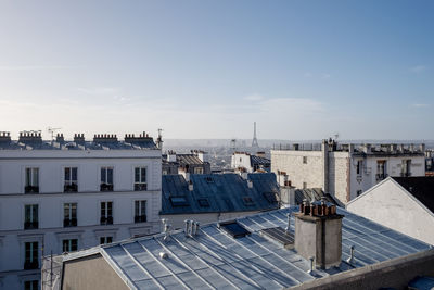 High angle view of buildings against sky