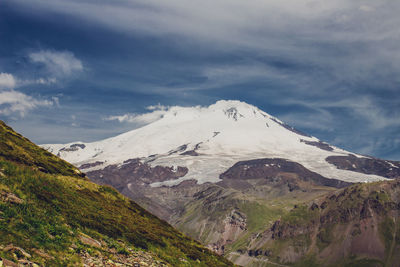 Scenic view of snowcapped mountains against sky