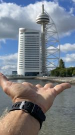 Midsection of man against sky