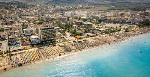 High angle view of buildings in city