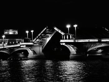 Bridge over river at night