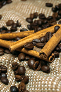 Close-up of coffee beans on table