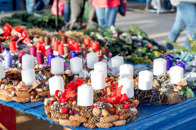 Close-up of various displayed for sale in market
