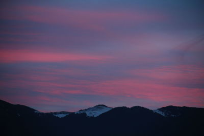 Scenic view of mountains against sky during sunset