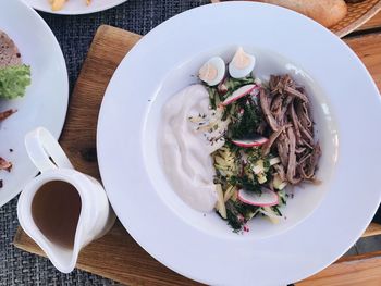 High angle view of food served in plate