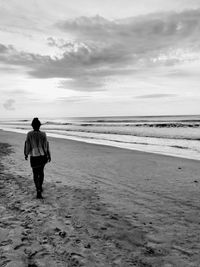 Rear view of man standing on beach