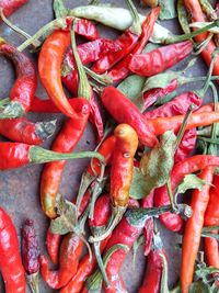 High angle view of red chili peppers for sale at market