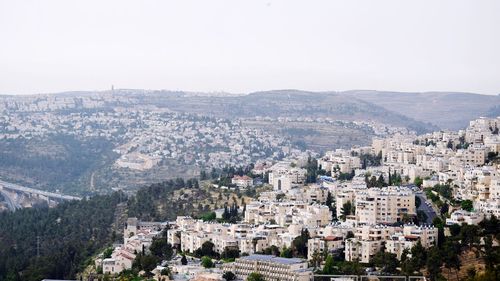 High angle view of cityscape against clear sky