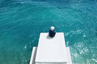 High angle view of boat in sea