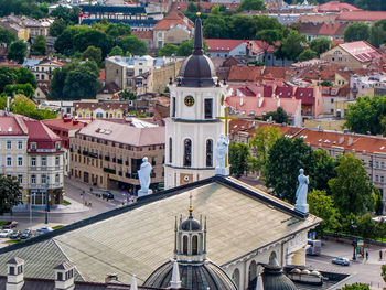 High angle view of buildings in city