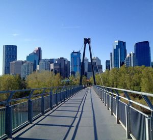 Urban skyline against blue sky