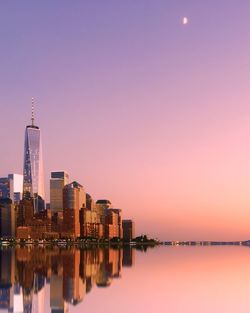 City skyline at sunset