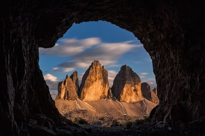 Panoramic view of rock formation against sky