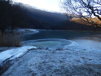 Scenic view of frozen lake against sky during winter