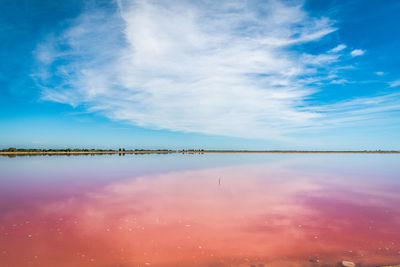 Scenic view of lake against blue sky