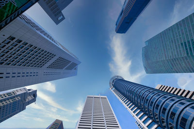 Low angle view of singaproe financial buildings