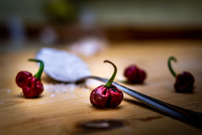 Close-up of berries on table