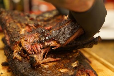 Close-up of person preparing food