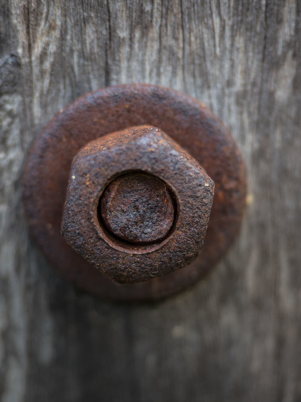 CLOSE-UP OF RUSTY METAL ON WOOD AGAINST WALL