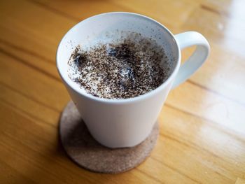 High angle view of coffee on table