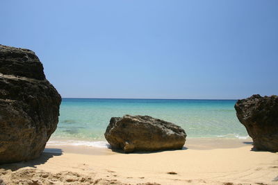 Scenic view of sea against blue sky