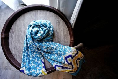 High angle view of rope on table at home