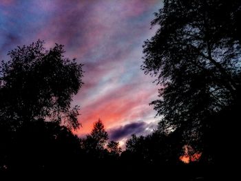 Low angle view of silhouette trees against dramatic sky