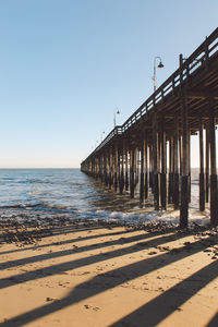 Scenic view of beach against clear blue sky