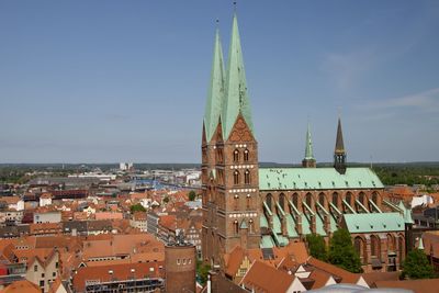 High angle view of townscape against sky