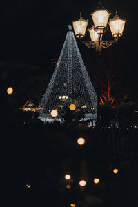 Illuminated christmas tree at night