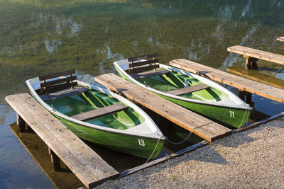 Boat moored in lake