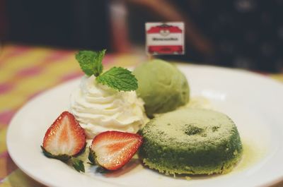 Close-up of cake served on plate