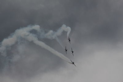 Low angle view of airshow in sky